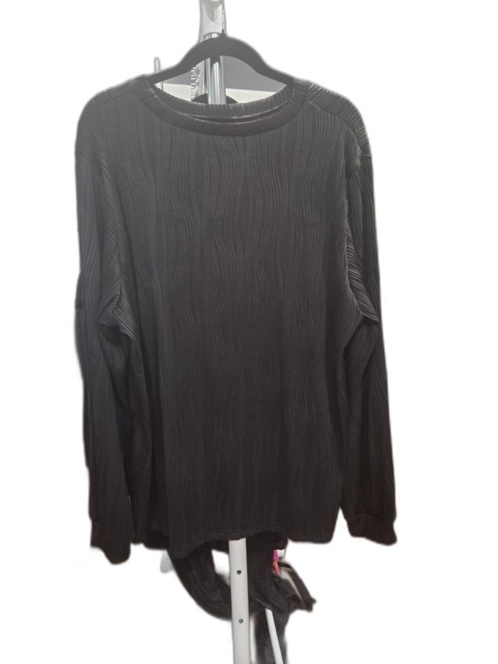 Black Pleated Textured Long Sleeve Oversized Top 3X NWOT